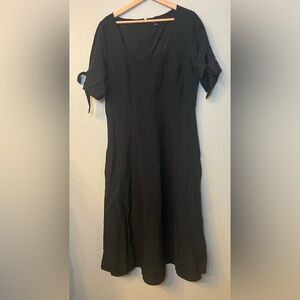 Ann Taylor Linen Blend Tie Sleeve Midi Black Dress Size 14